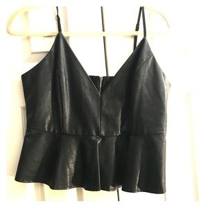 FAKE LEATHER BLACK CROPPED PEPLUM